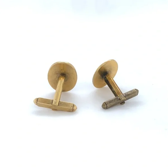 Elegant Gold Emblem Blue Enamel Oval Cufflinks